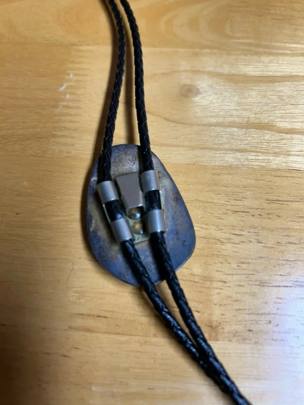 Braided Leather Bolo Tie w/‎ Wrapped Picasso Marble Stone